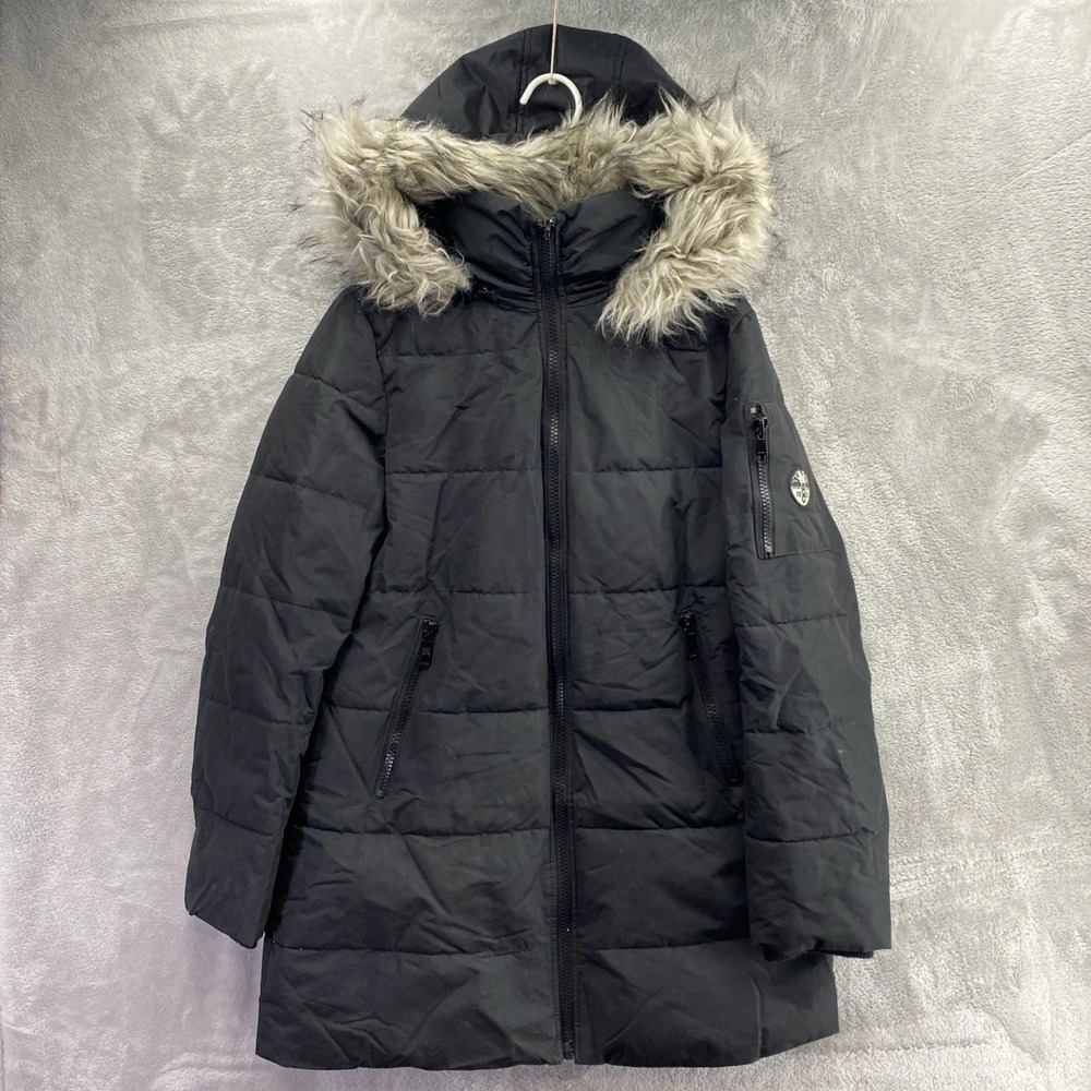 Nautica Women's Black Water Resistant Puffer Coat Size Medium Removable Hood EUC